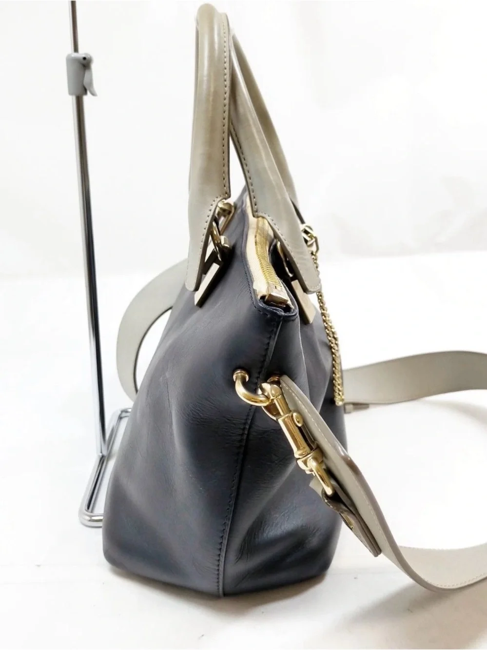 Chloé Baylee Two-Tone Black and Beige Calfskin Tote with Gold hardware